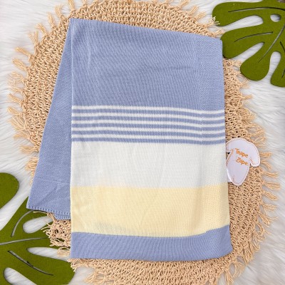 Manta de Linha Listrada - Azul Bebê, Branco e Amarelo